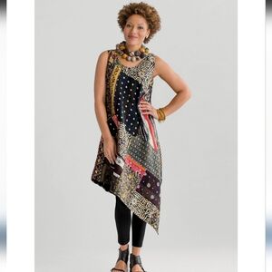 Mieko Mintz Reversible Abstract Patchwork Kantha Cotton Asymmetric Tank Dress